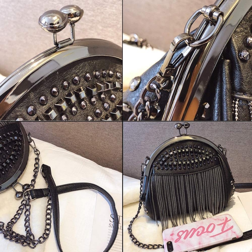 ⭐ Punk Style Crossbody Bags for Women Rivet Tassel Evening Clutch Purse Ladies - Picture 5 of 6